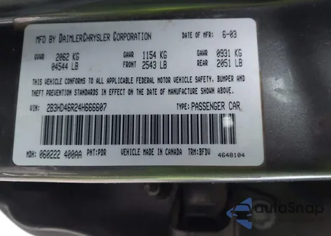 2004 Dodge Intrepid Se from USA, damaged, VIN 2B3HD46R24H666607